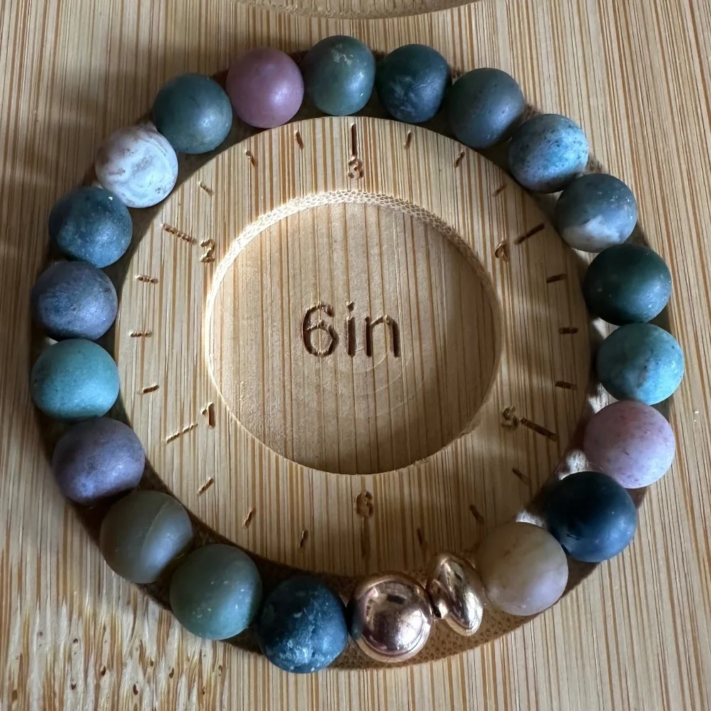 Matte Indian 8mm Agate Stretch Bracelet w/ 14k Gold & Rose Gold Spacers